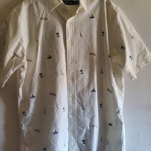 Ralph Lauren White Short-Sleeve Button-Down Aloha Embroidery